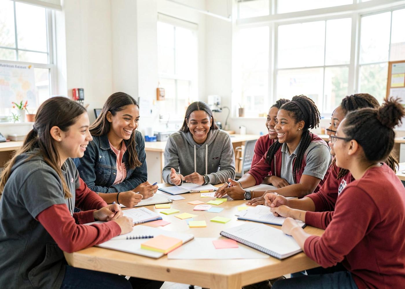 Students collaborating around a table